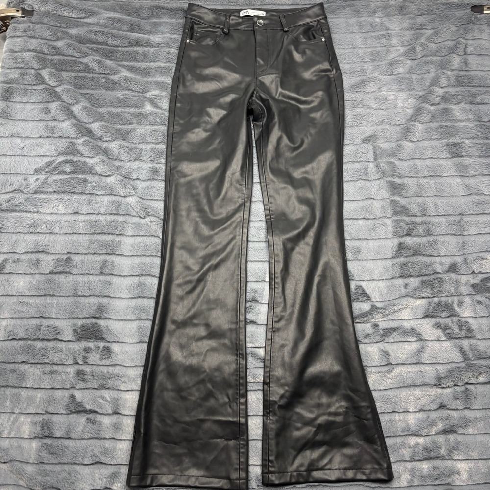 Zara Faux Leather Flared Pants Black High Waisted Size 4 EUR 36 MEX 26